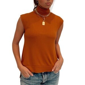 LNA Nessy Waffle Knit Thermal Sleeveless Turtleneck Mock Neck Glazed Ginger XS